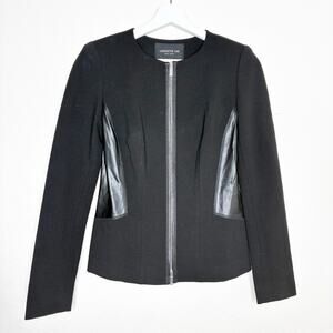 Lafayette 148 Black Stretch Knit Faux Leather Side Panel Jacket 0